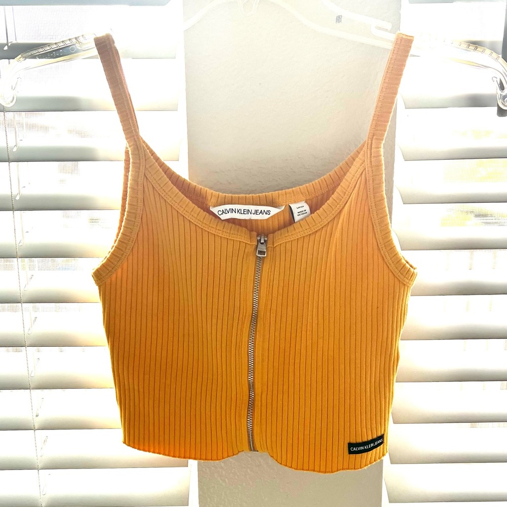 Calvin Klein Jeans Yellow Zipper Crop Tank Top